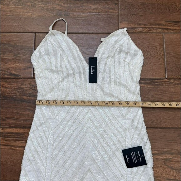 Homecoming Dress Lulus 10541 White Beaded Sleeveless Mini Bodycon Sz L NWT - Picture 3 of 10